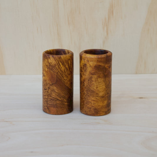 River Tamarind Burl Pair of Shot Glasses