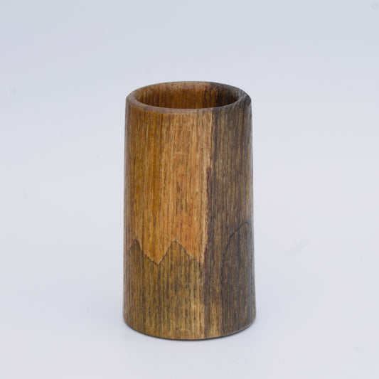 2 tone spalted silver maple wood shot glass against white background
