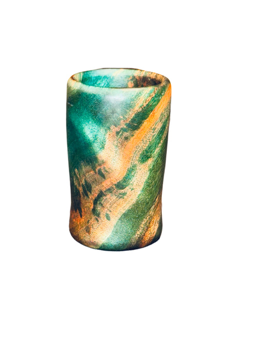 Mappa Burl Green & Blue Shot Glass  - Handcrafted Durable & Sustainable Wood Drinkware