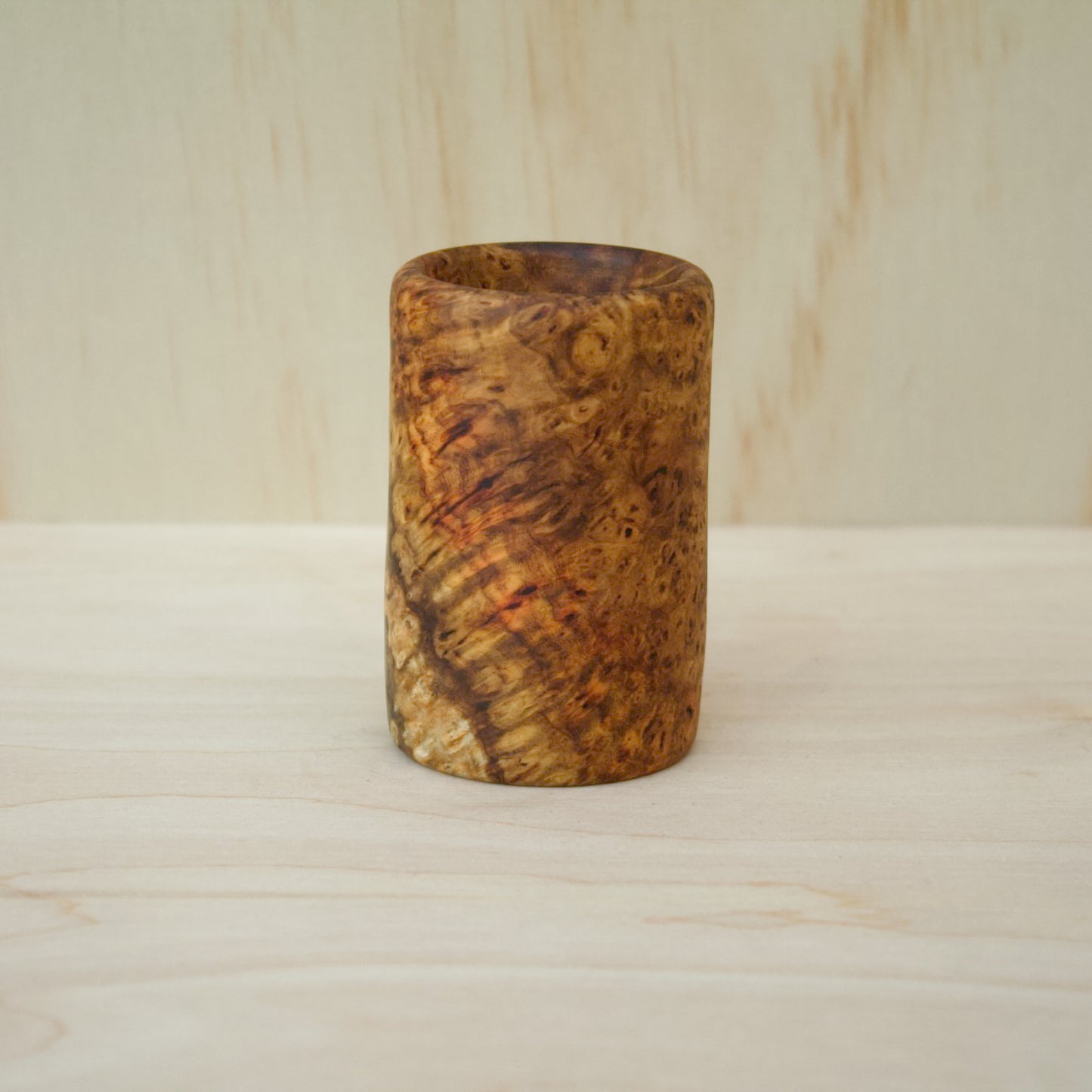 wooden shot glass made of amboyna burl 