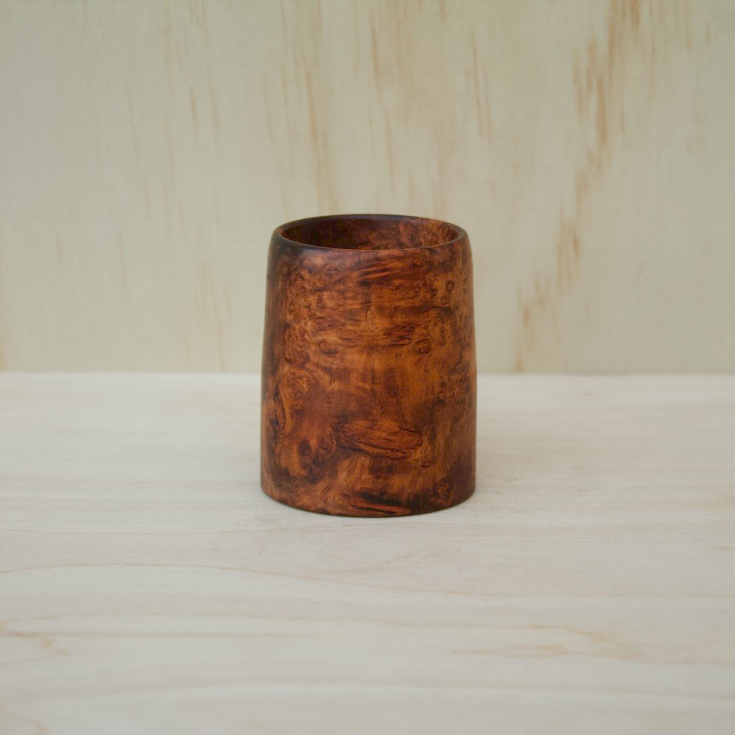 hand made wooden cup made of big leaf maple burl wood
