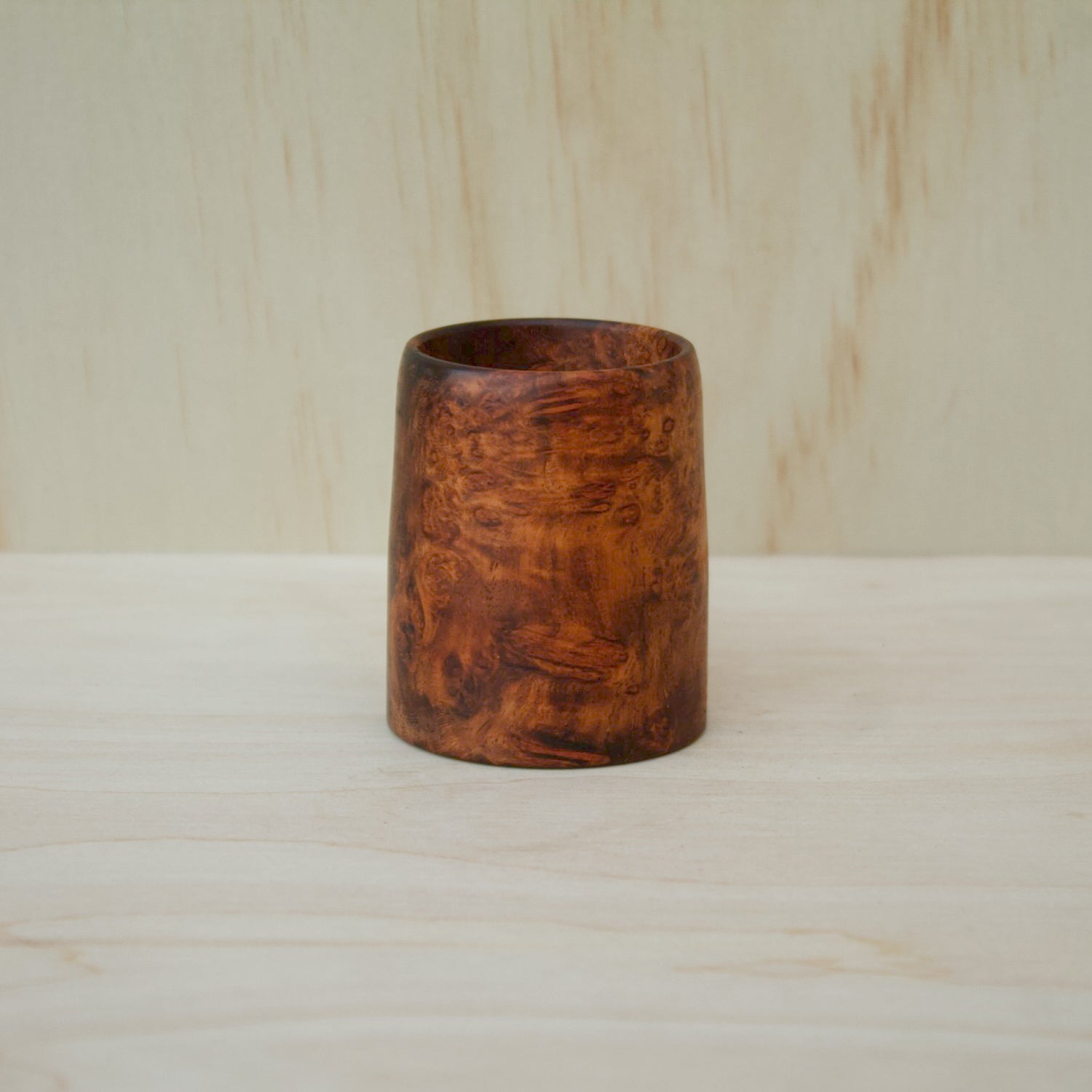hand made wooden cup made of big leaf maple burl wood