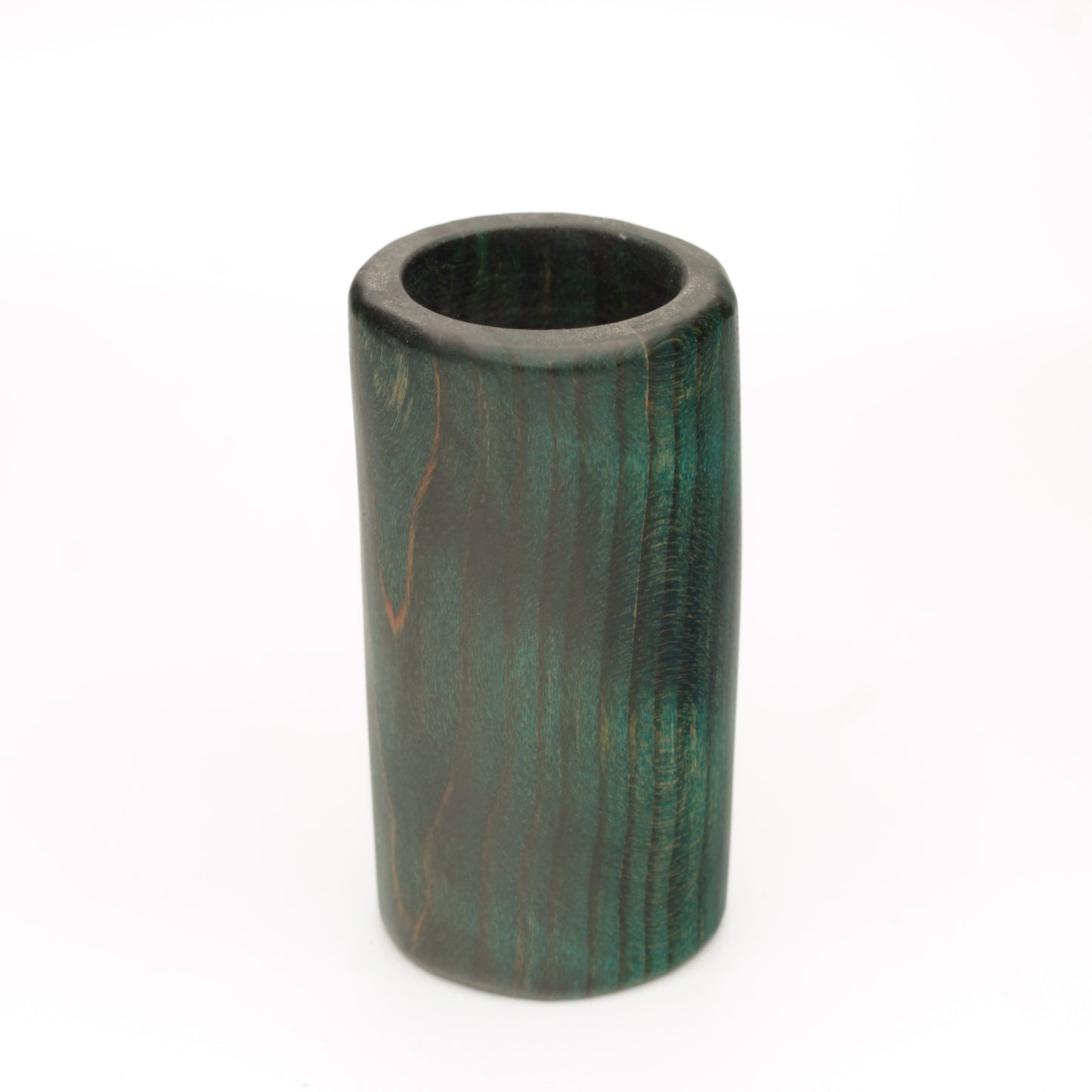 wooden shot glass made of ash wood dyed in blue on white background