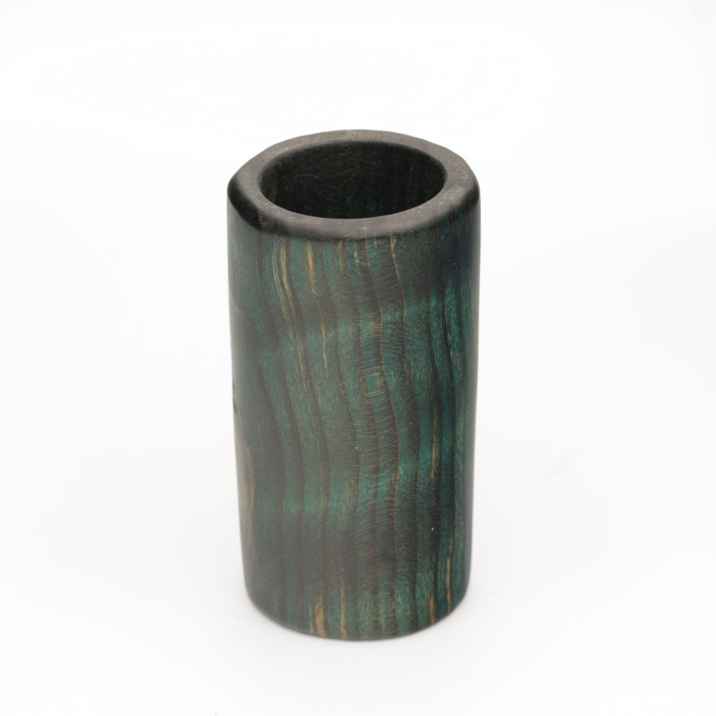 wooden shot glass made of ash wood dyed in blue on white background