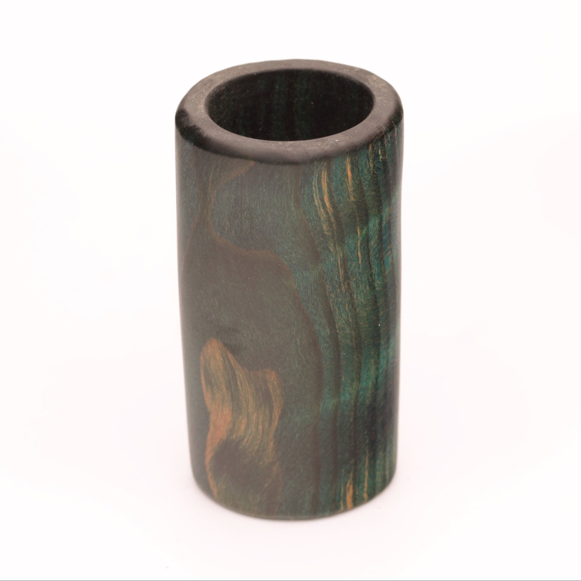 wooden shot glass made of ash wood dyed in blue on white background