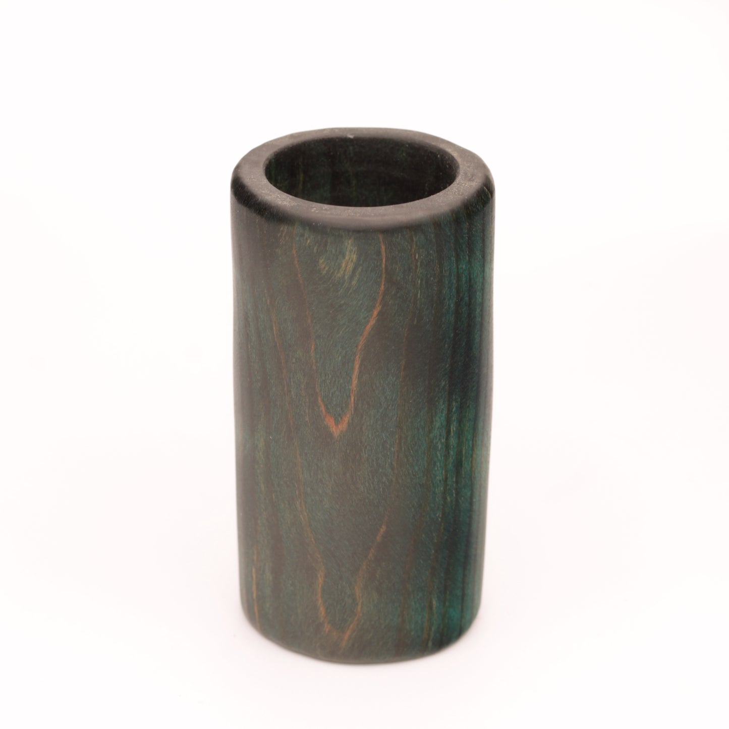 wooden shot glass made of ash wood dyed in blue on white background