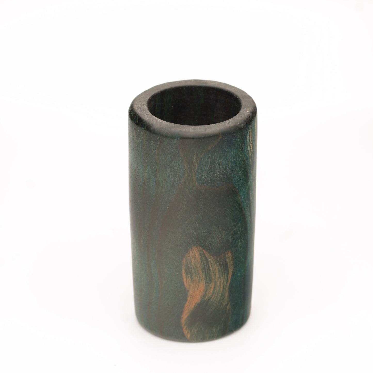 wooden shot glass made of ash wood dyed in blue on white background