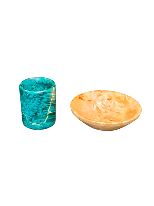 Box Elder Burl Shot Glass & Bowl Combo - Handcrafted Durable & Sustainable Wood Drinkware & Bowl