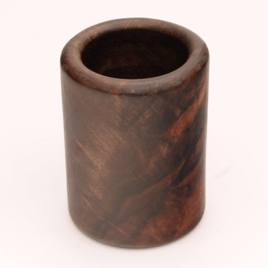 dark wooden cup with bold, intricate grain lines and deep tones