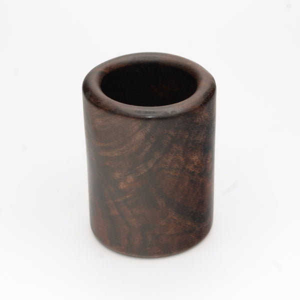 dark wooden cup with bold, intricate grain lines and deep tones
