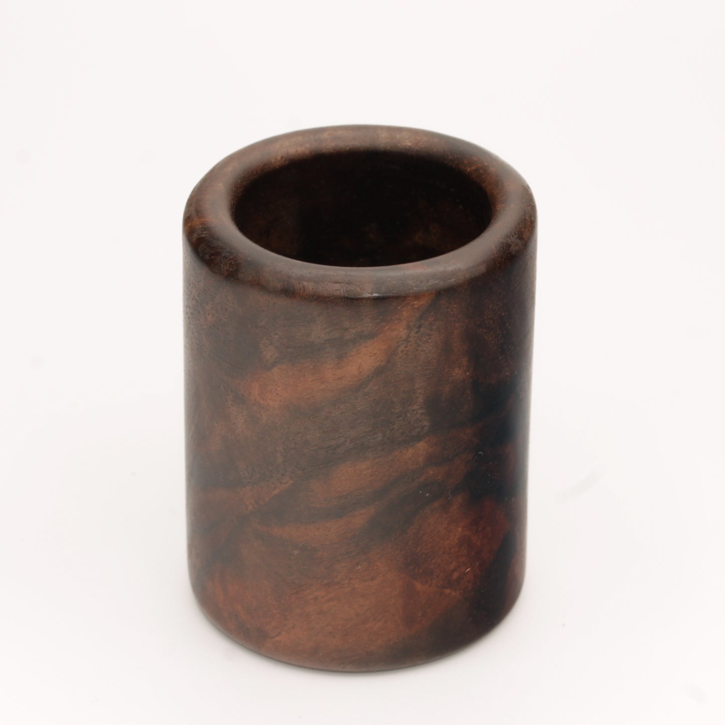 dark wooden cup with bold, intricate grain lines and deep tones