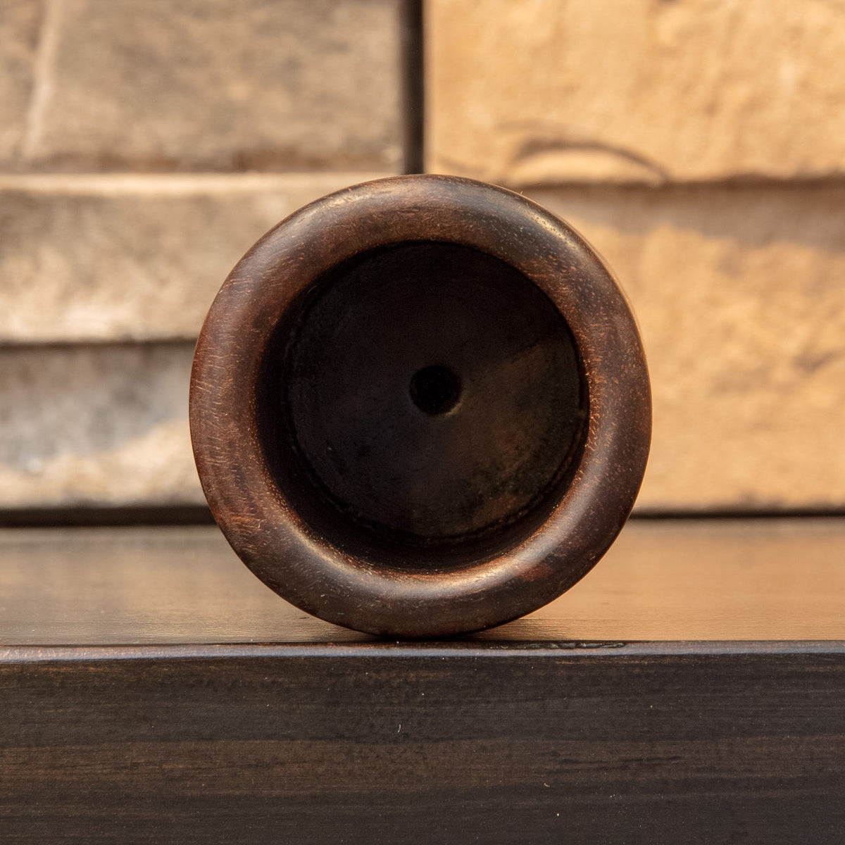 Top opening and rounded rim of the Claro Unbound Claro Walnut shot glass showing the dark interior