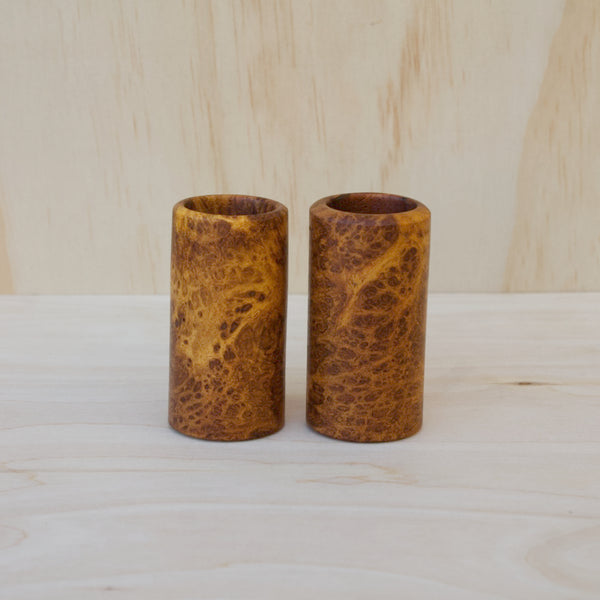 River Tamarind Burl Pair of Shot Glasses