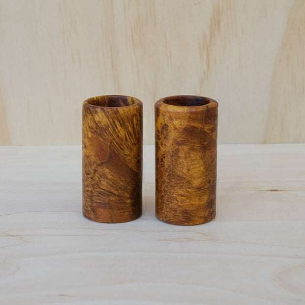 River Tamarind Burl Pair of Shot Glasses