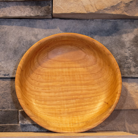 Interior of The Patient Grain Illinois pecan candy bowl showing the shallow open form and sweeping grain