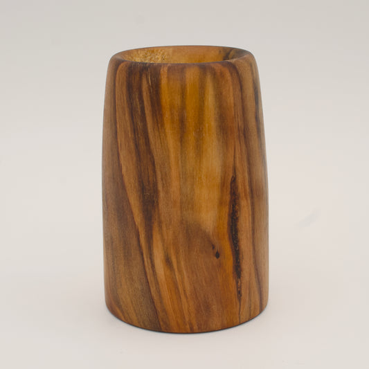 Plains cottonwood aztec gold dyed wood shot glass on white background