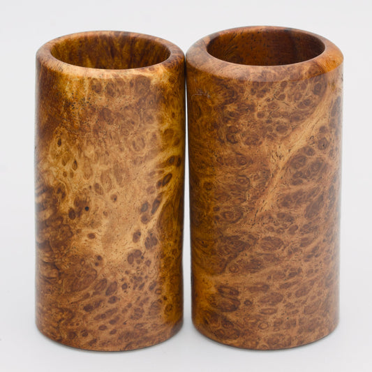 Pair of River Tamarind Burl wood shot glasses