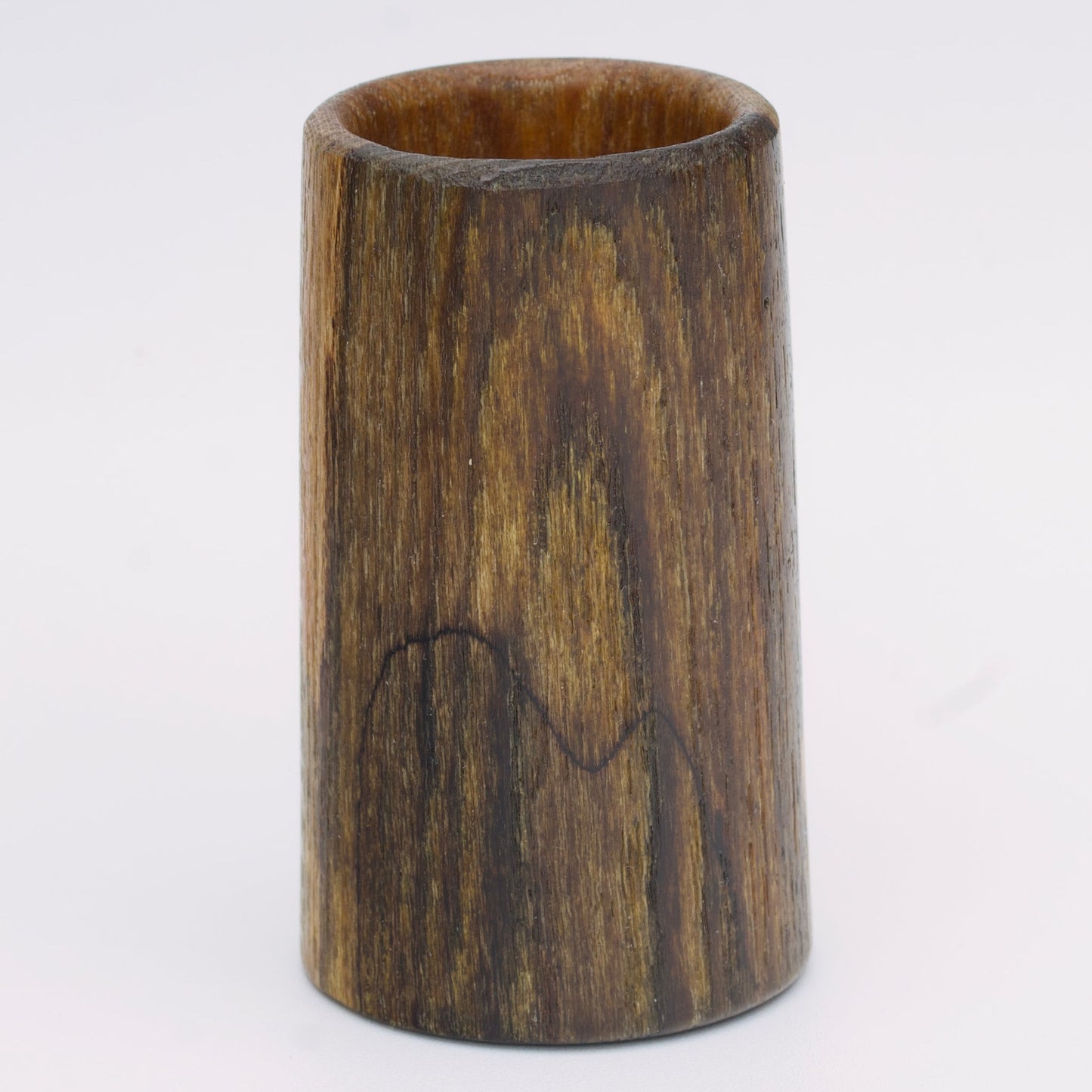 2 tone spalted silver maple wood shot glass against white background