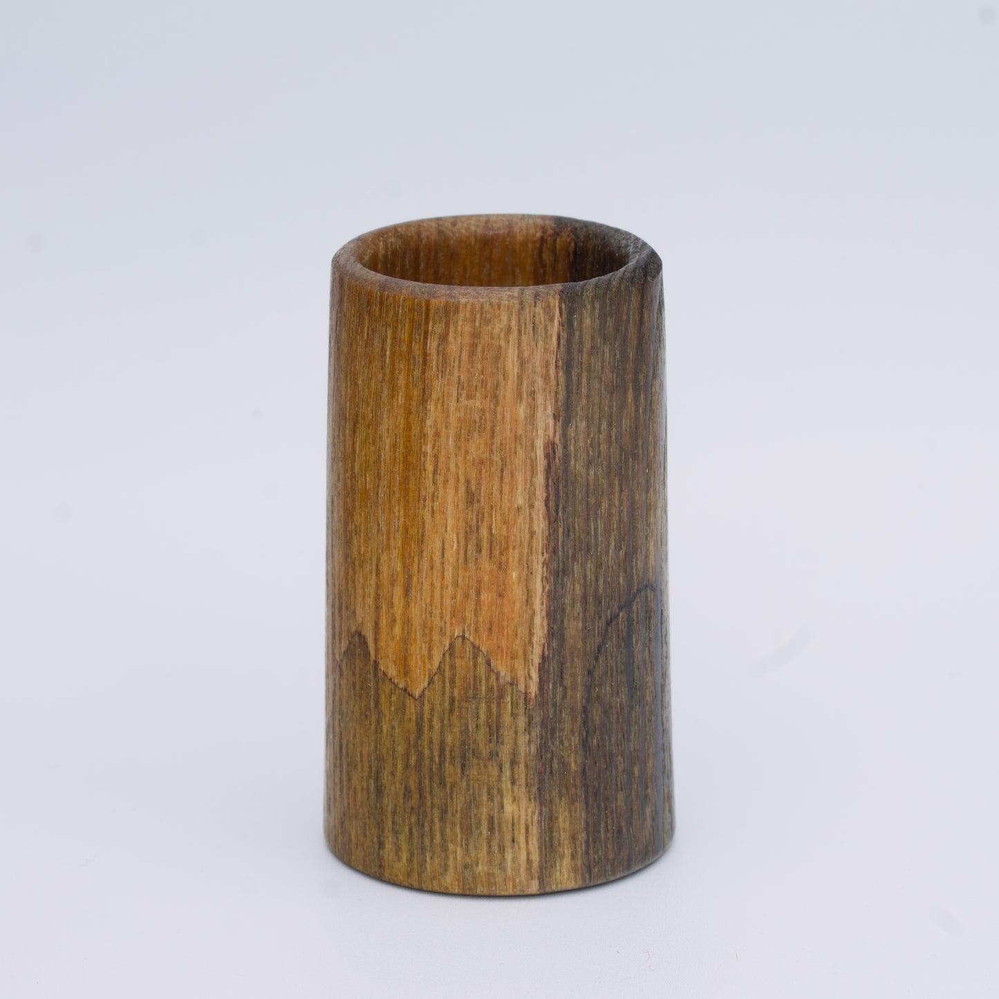 2 tone spalted silver maple wood shot glass against white background