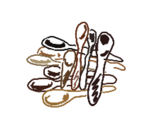 a pile of variety of wooden spoons doodle