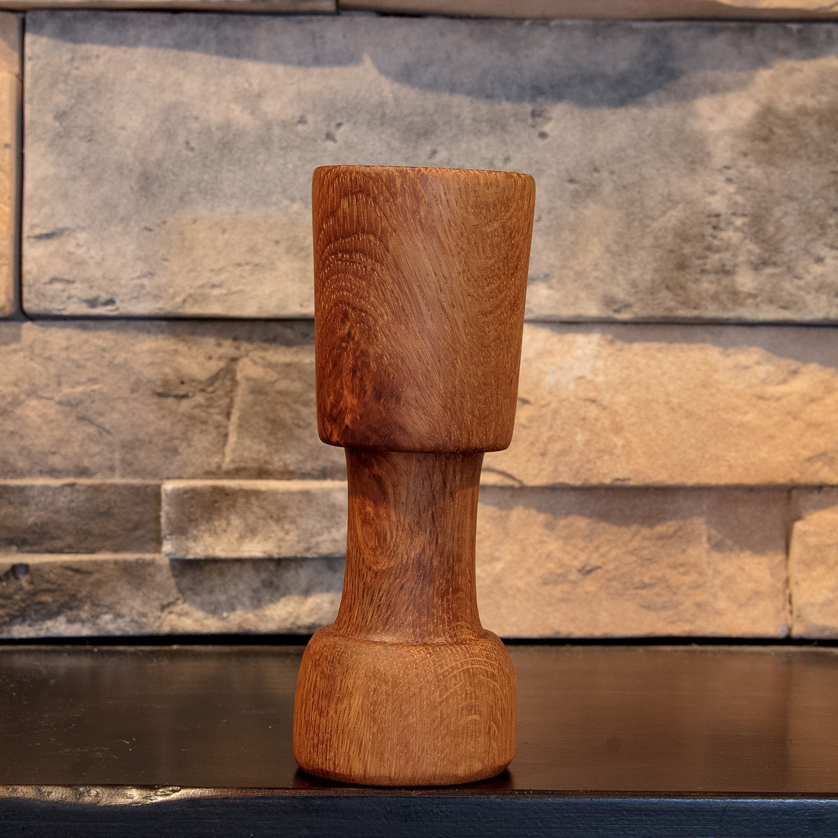 The Witness White Oak turnabout shot glass with sweeping diagonal ray figure across the larger vessel