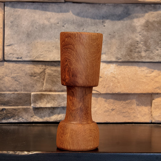 The Witness White Oak turnabout shot glass with sweeping diagonal ray figure across the larger vessel